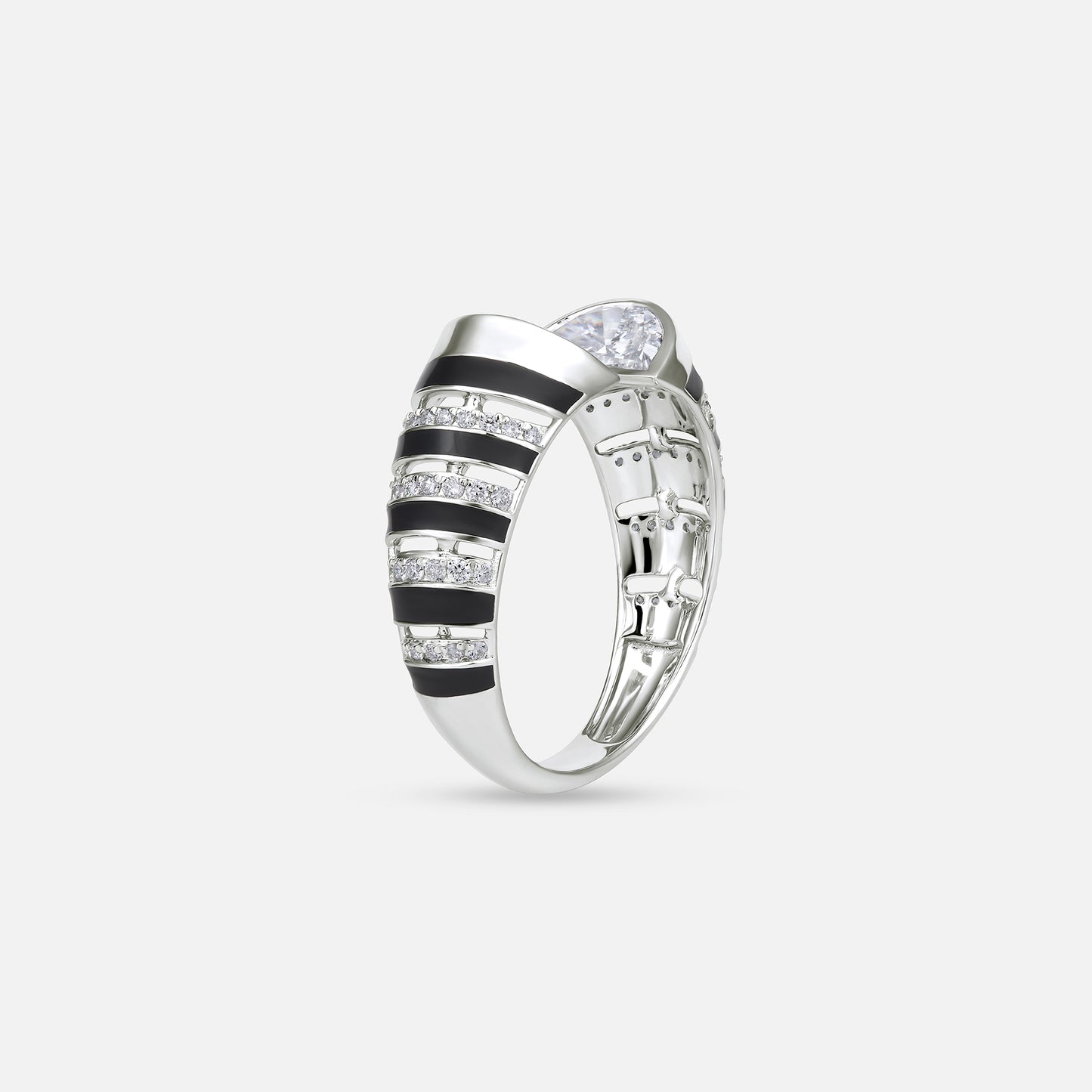 Black Enamel stripes Ring